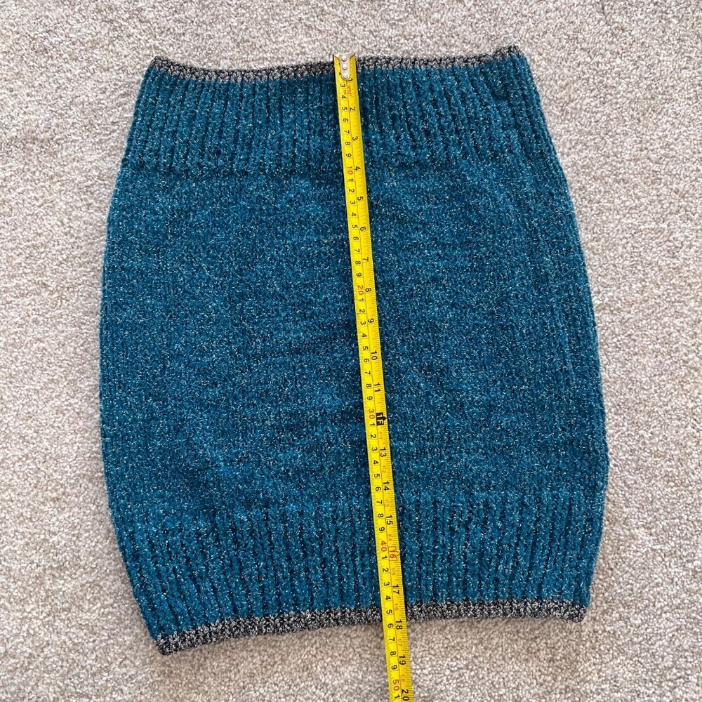 Y2K Glitter Knit Teal Aqua Blue and Silver Fitted Tube Top / Mini Skirt One Size - Picture 6 of 7